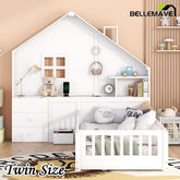 Bellemave® House Bed with Window and Bedside Drawers, Shelves and a set of Sockets and USB Port - Bellemave